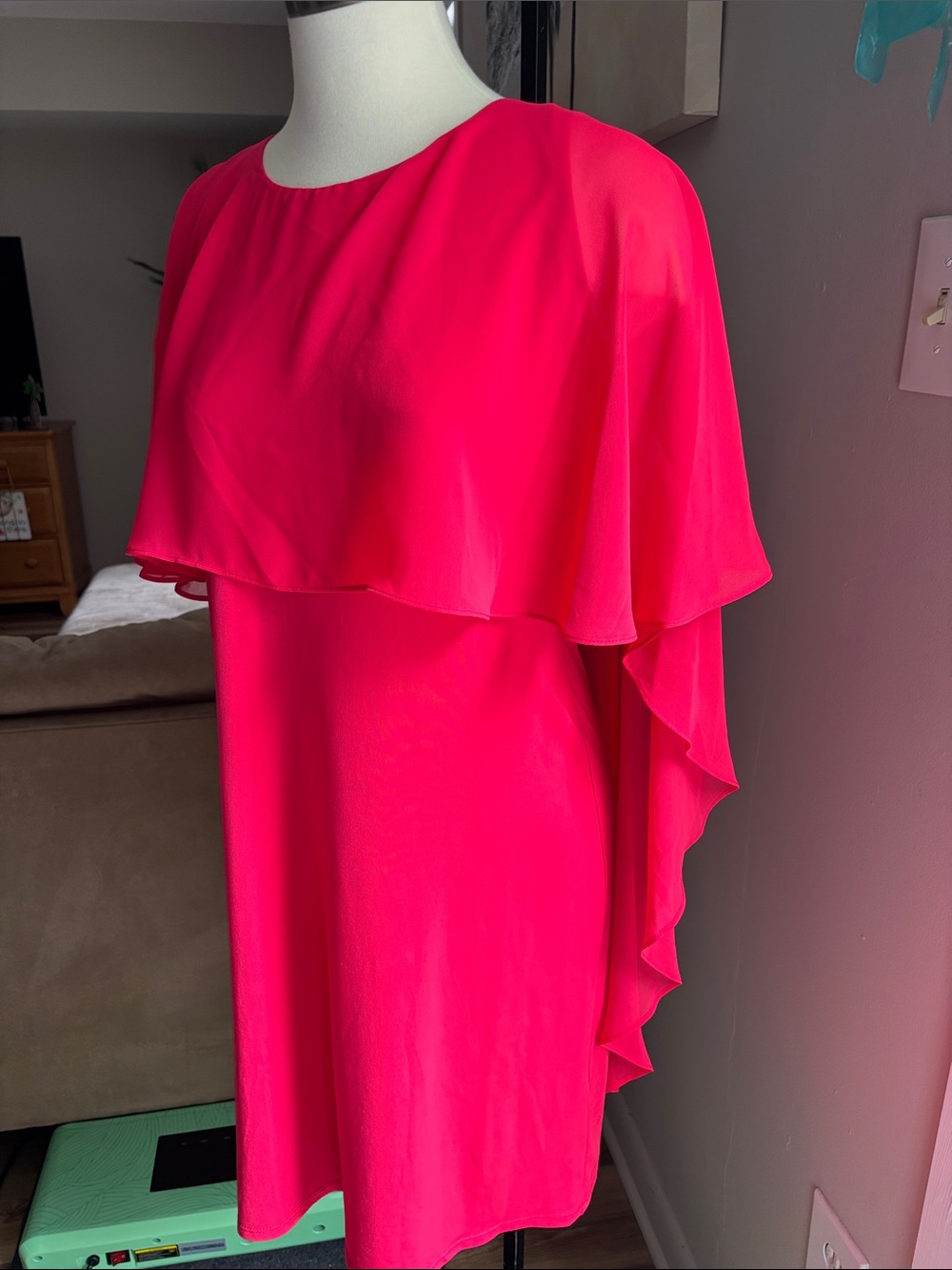 Women’s Hot Pink Cape-Sleeve Dress